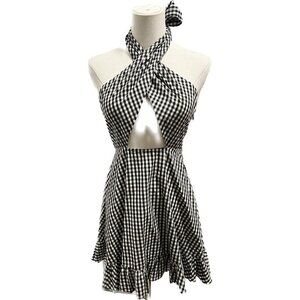 tularosa black/white frilly tie sundress mini revolve cross tie back 100% cotton